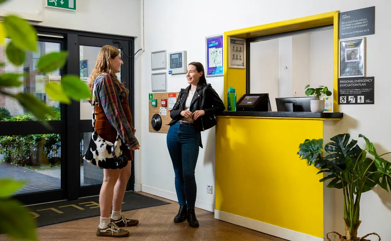 Students in the reception area